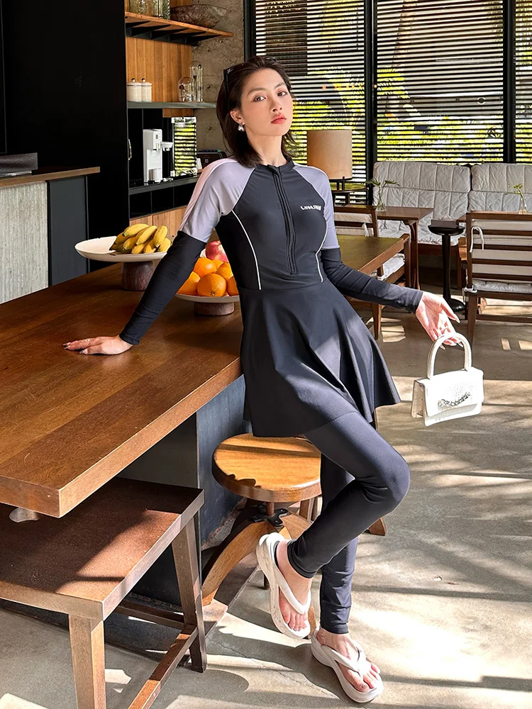 

Купальник больших размеров для женщин, новинка 2023 года, комплект из двух предметов: топ с длинными рукавами и длинные брюки, защита от солнца, корректирующий эффект, для термальных источников