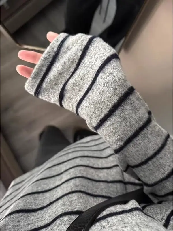 

Casual ey Striped Long Sve Women's T-irt Autumn Winter New Sle Lazy Sle Base irt Top Breathable Comfortable Knit...