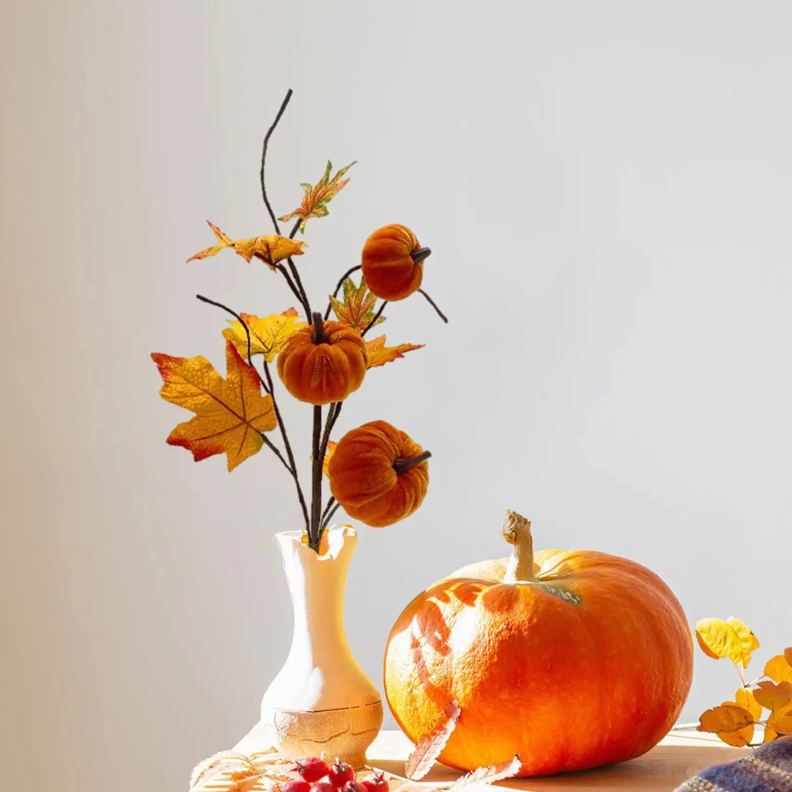 Autumn Artificial Pumpkins Branch Stem Halloween Decoration Realistic Length