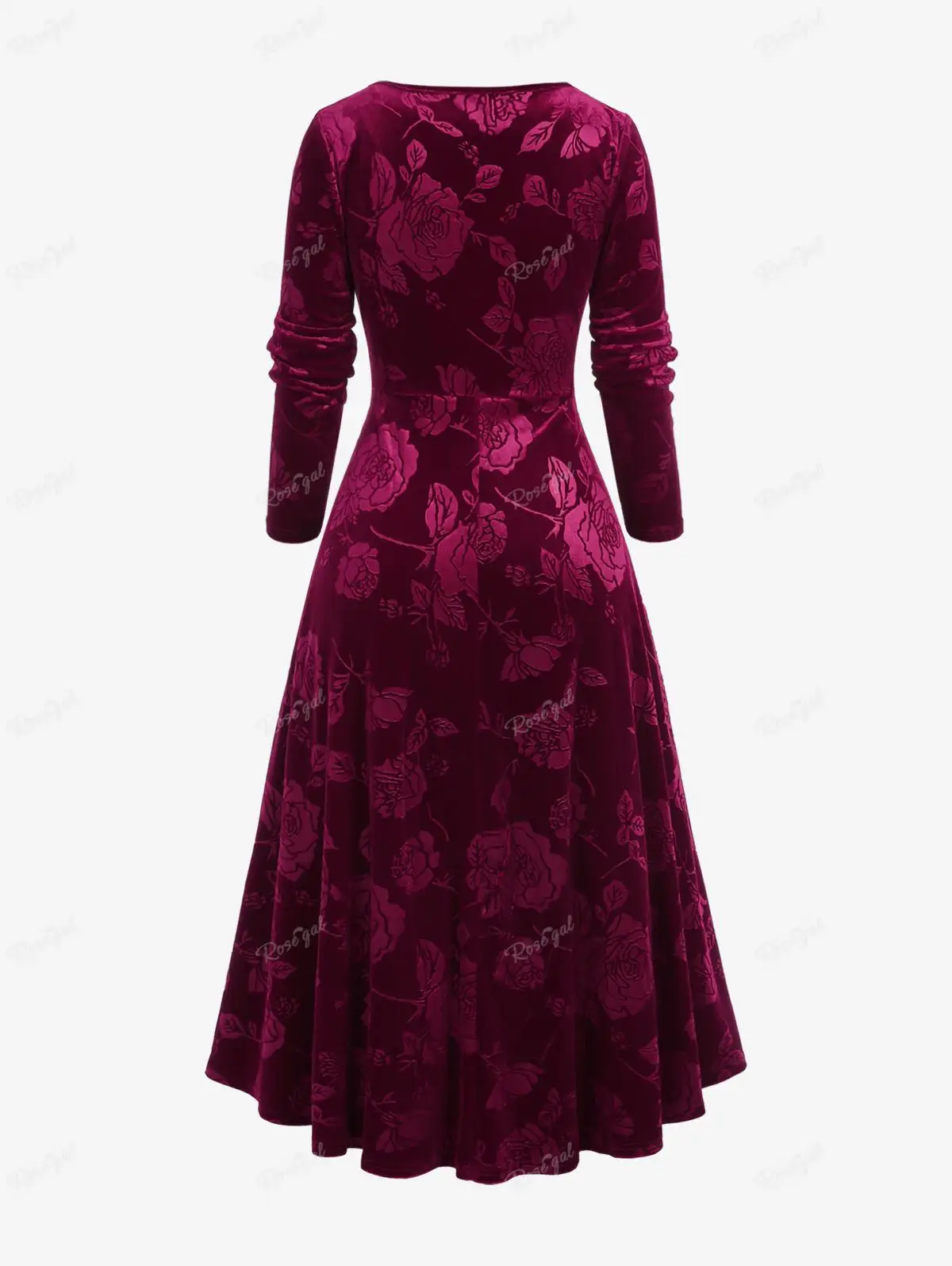 ROSEGAL-Plus Size Velvet Dress for Women, Ruched Rhinestones Buckle, Long Sleeves Ball Gown, Autumn Casual Vintage Dress Vestido