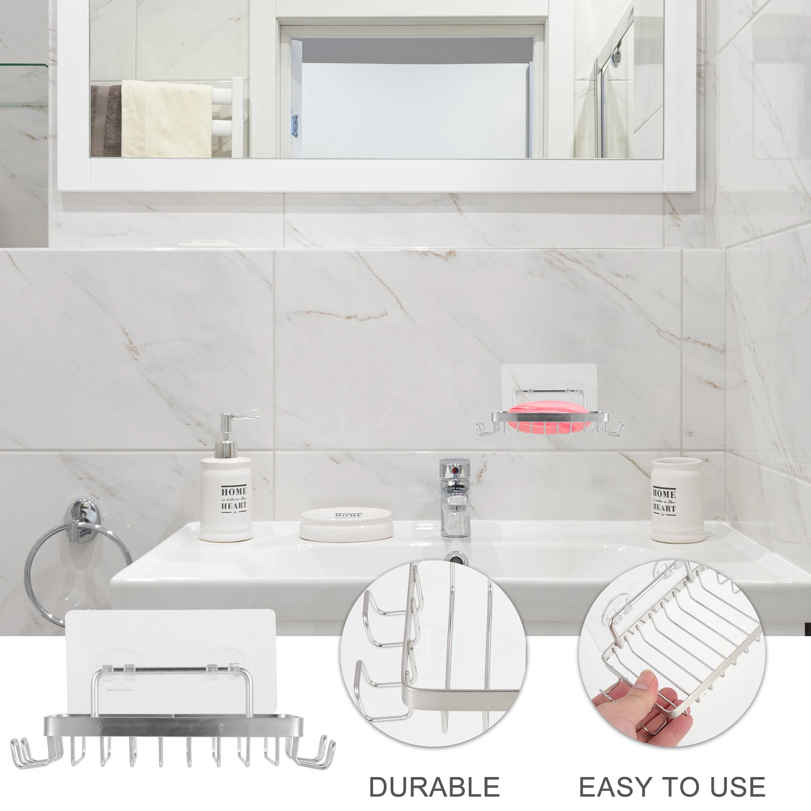 

Stainless Steel Soap Dish Holder Wall mounted Punch free Drainage Rack Metal Bar Soap Case Storage ganizer Bathroom Kitchen