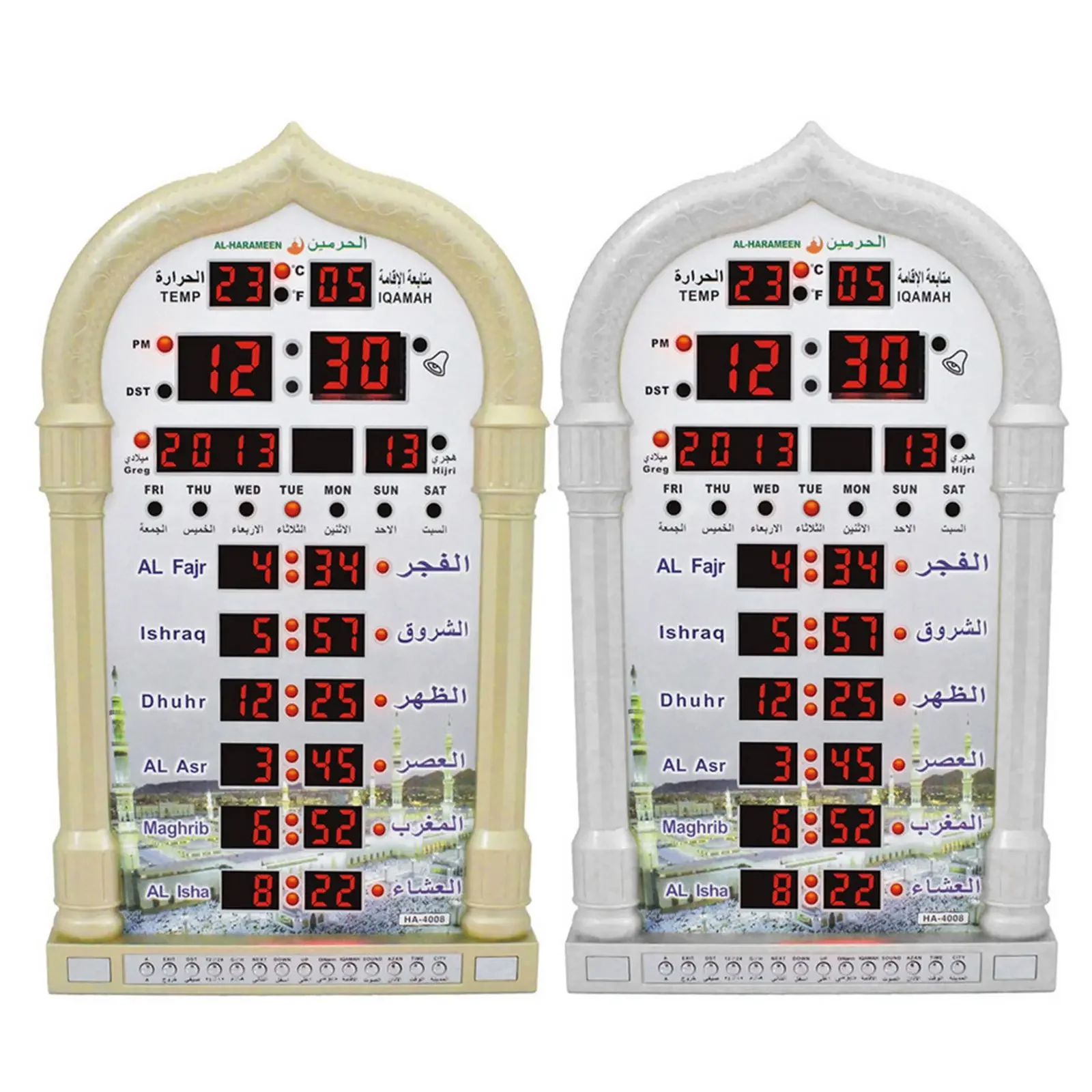 

Plastic 110-240V Wall Calendar Mosque Digital Islamic Clock Muslim Gift Alarm Azan Prayer EU Plug UK Silver Gold