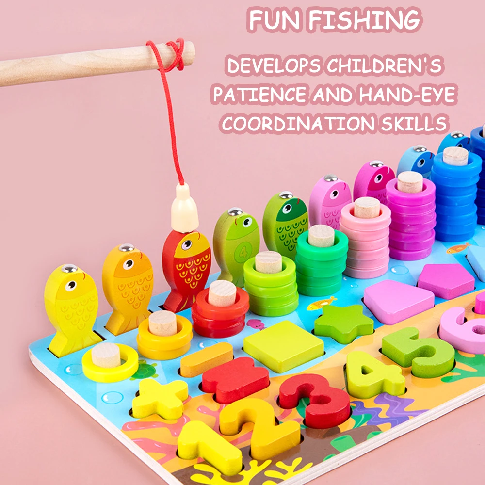 76PCS Children's Fishing Number & Alphabet Learning Board Number Block Montessori Educational Learning Games Kids Math Toys