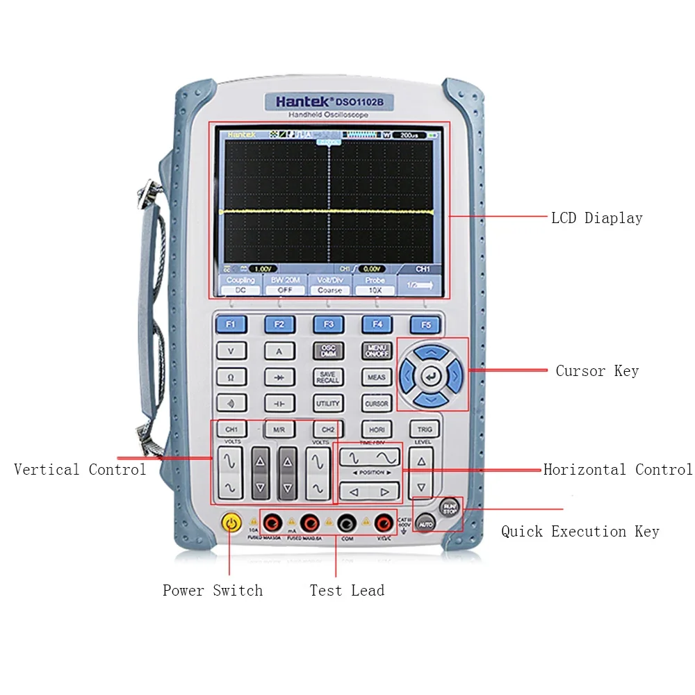 Hantek DSO1202S 200MHz Digital Storage Handheld Oscilloscope 2 Channel Portable  Ground Isolation 1GSa/s 8bit