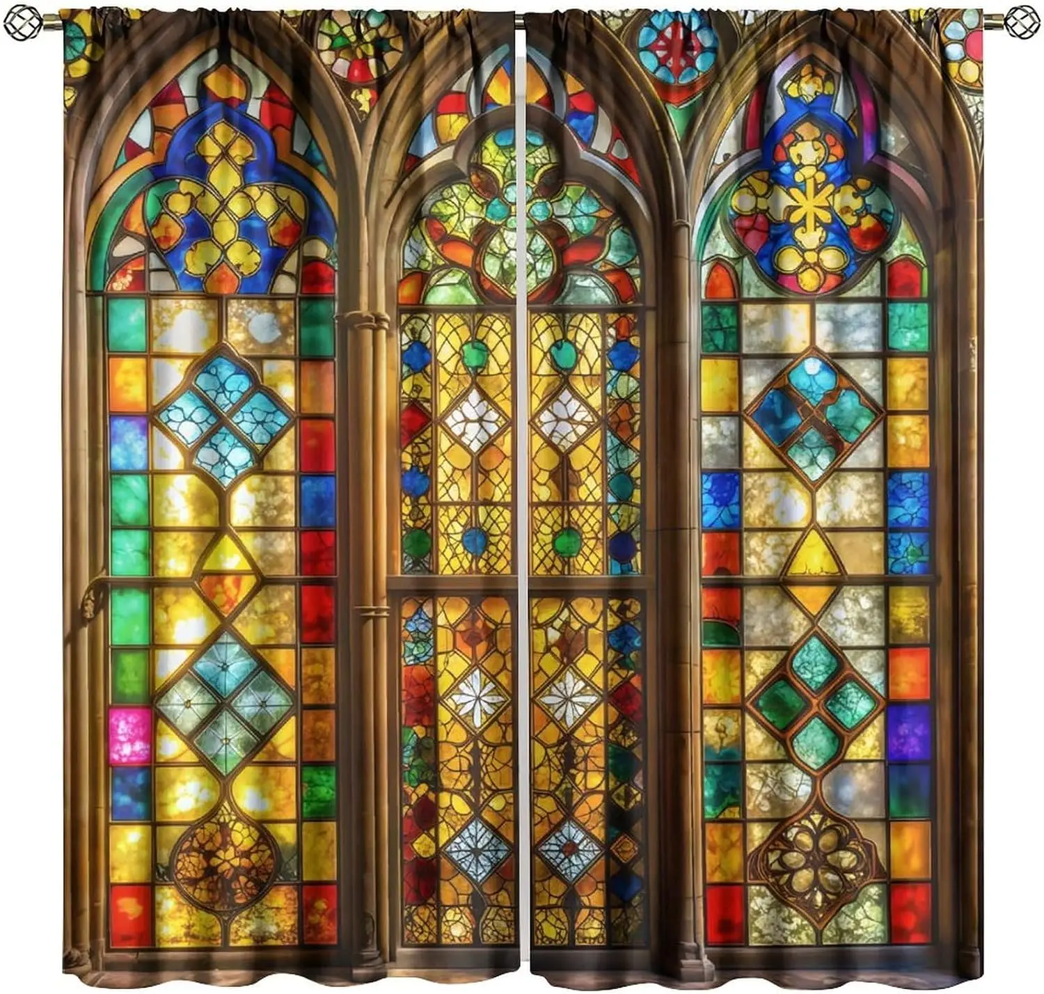 Gothic Church Colorful Stained Glass Window Blackout Rod Pocket Curtain Vintage Cathedral Decor Homestay Bedroom Rest Bay Window