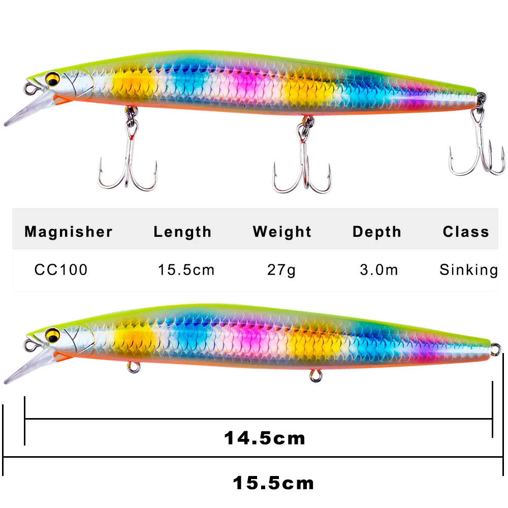 Magnisher New Long Casting Minnow Baits 15.5gcm 27g Sinking Sea Fishing Lures Wobble Artificial Hard Baits Jerkbait Bass Pike