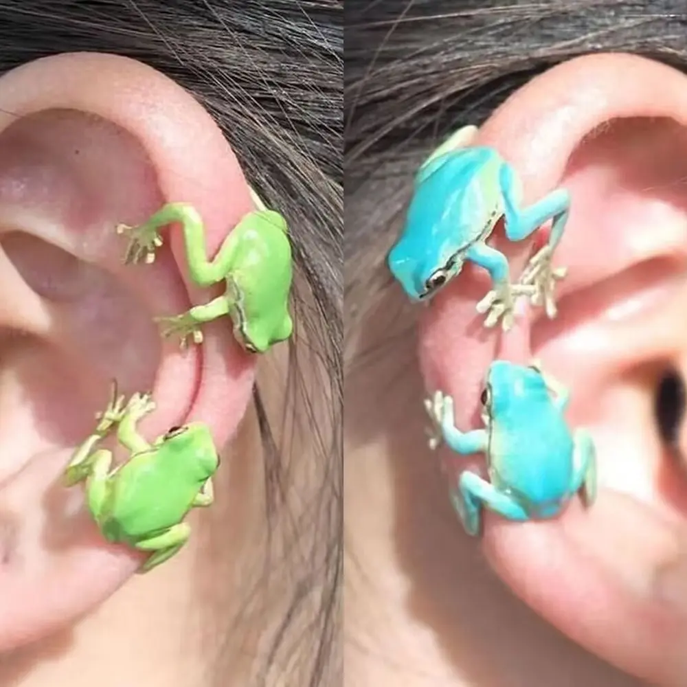 1Pair Fashion Without Pierced Frog Earrings Funny Creative Animal Ear Studs Party Gift Metal Jewelry Ear Bone Clip Women