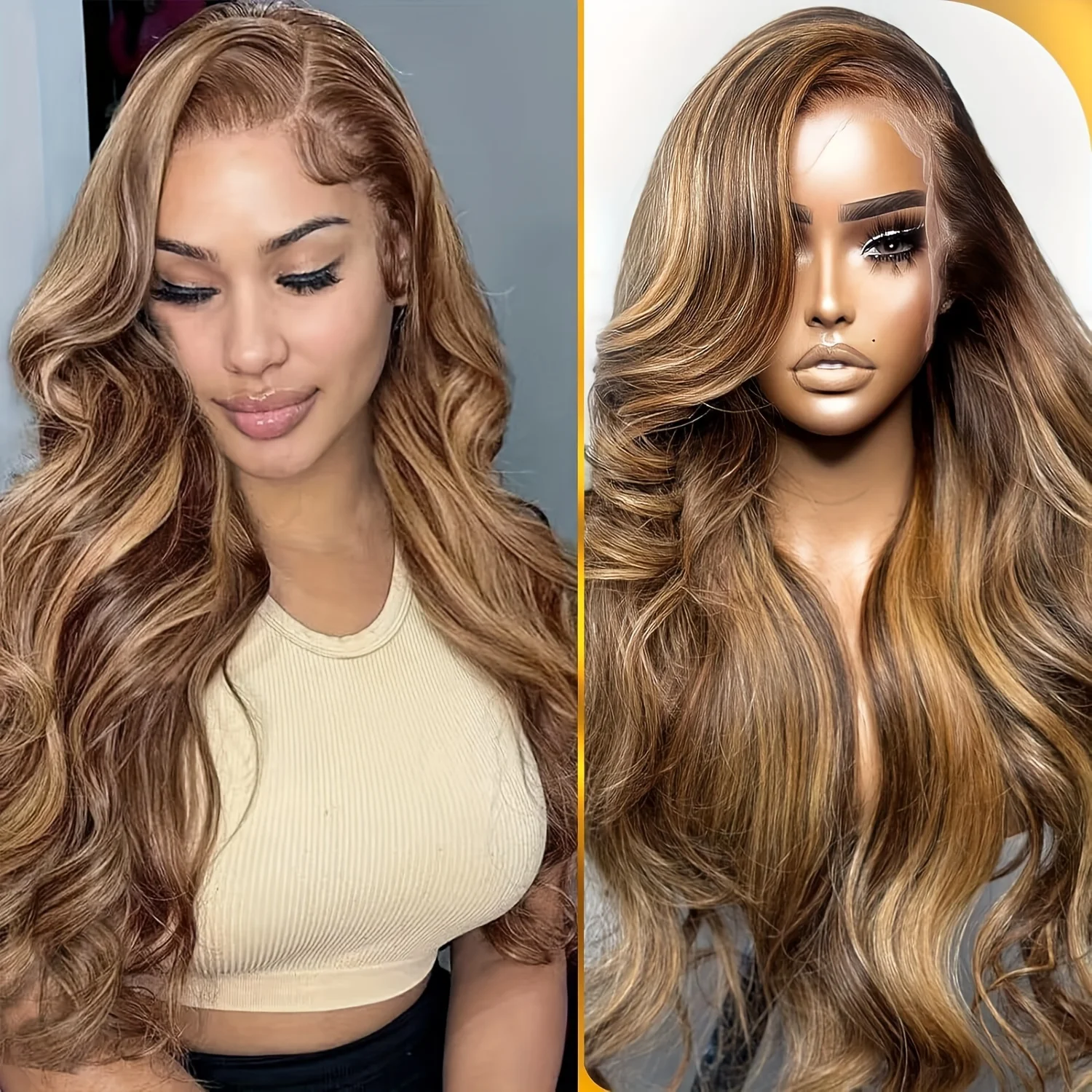 Highlight Lace Front Wig Human Hair Body Wave Ombre Colored Honey Blonde  13x6 Lace Frontal Human Hair Wigs Ombre Lace Front Wig