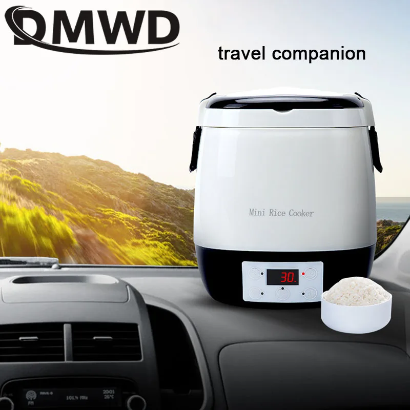 DMWD 12V/24V/220V Car Home Dual Electric Rice Cooker MultiCooker Portable Vehicle Rice Cooker Truck Food Soup Cooking Machine