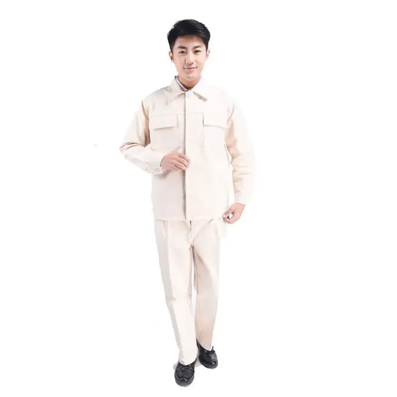 Thickened Anti-Static Pure Cotton, Fireproof, Floral Hot, Wear-Resistant, Long Sleeved Labor Protection White Work Clothes