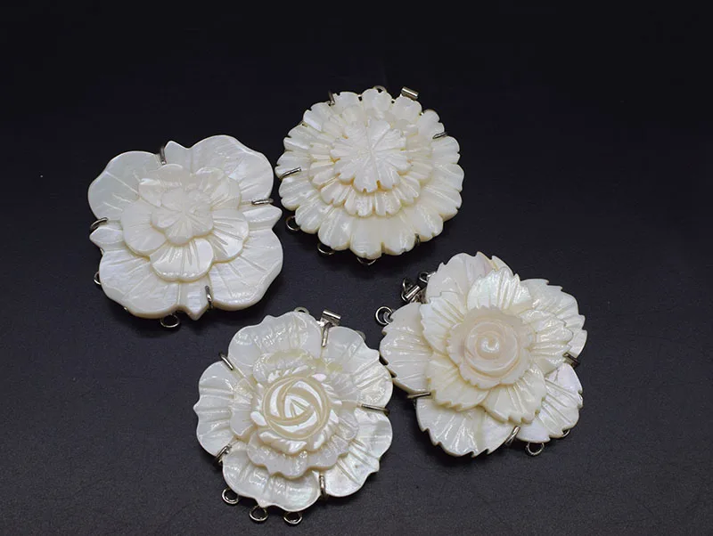 

3pieces white Mother of pearl Flower clasp connecto for necklace bracelet Multi-Strand