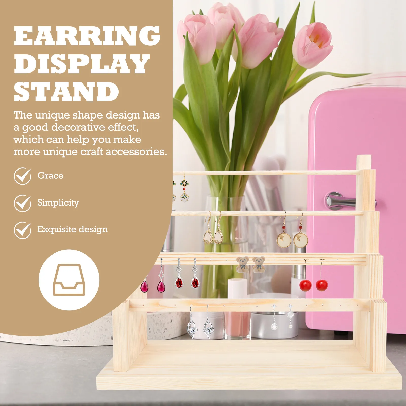 

Multi-Layer Wooden Jewelry Display Stand Detachable Ring Earring Bracelet Organizer Stylish Home Decor Storage Rack