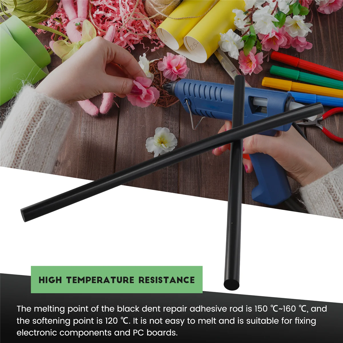 AA84 15 шт. термоклеевые палочки, 270 х 11 мм, черные термоклеевые палочки для удаления вмятин на кузове автомобиля, поделки, проекты «сделай сам»