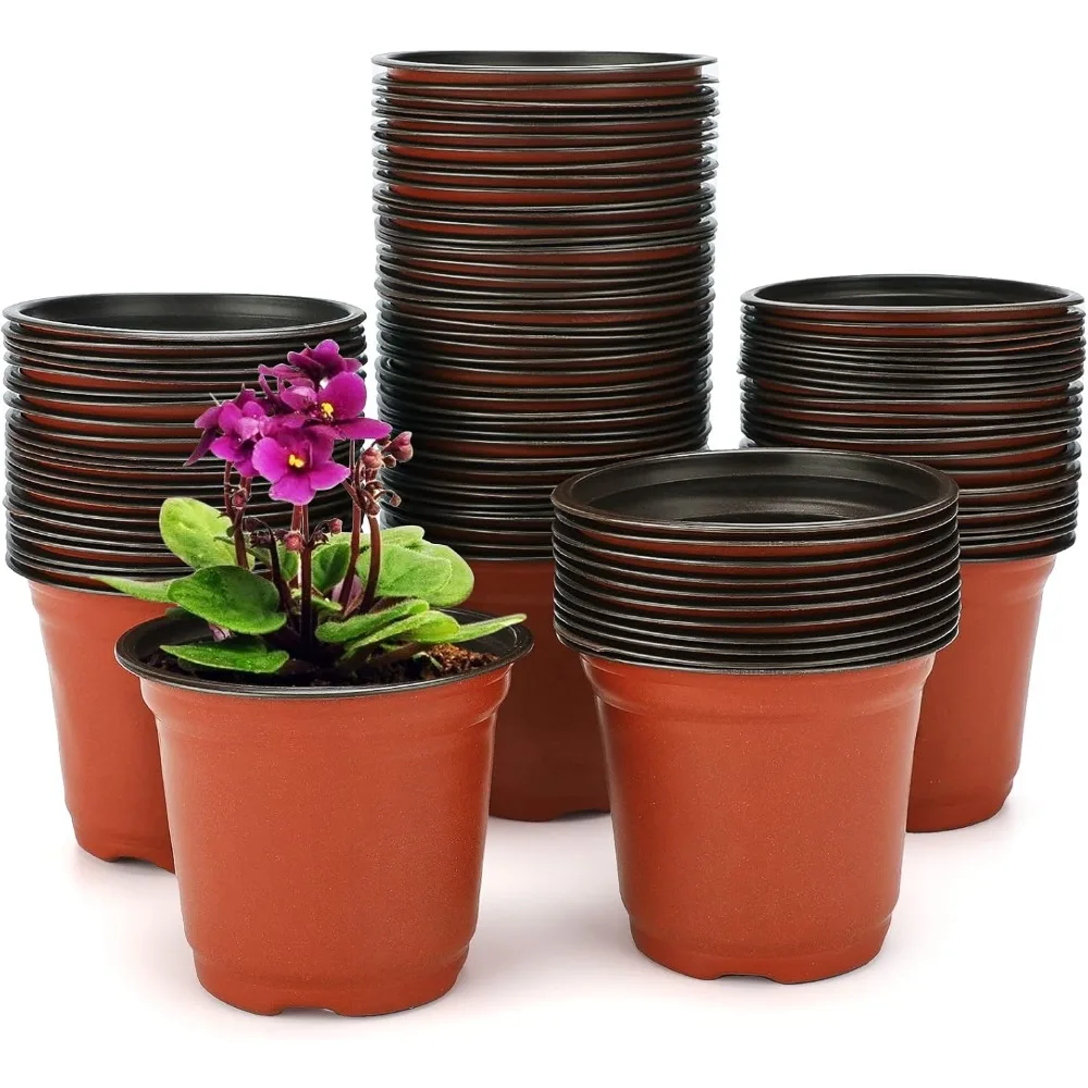 

100 Pcs 4 Plastic Plants Nursery Pot/Pots Seedlings Flower Plant Container Seed Starting Pots,4 Inch,Red