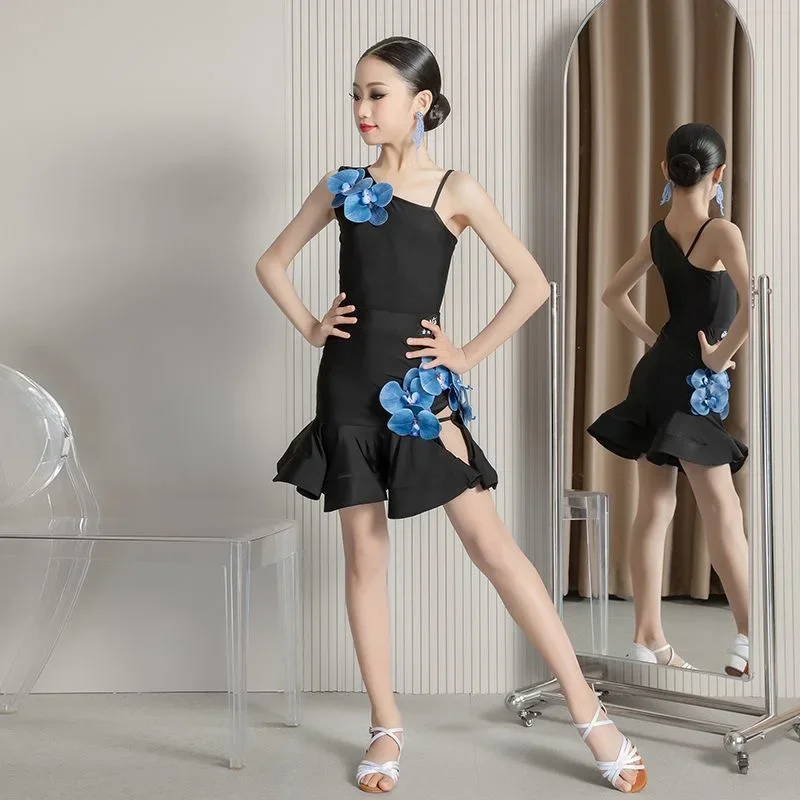 Robe de danse latine pour filles, gymnastique rythmique, justaucorps, pour enfants, compétition latine, costume de danse, robe de salle de bal standard, 2025