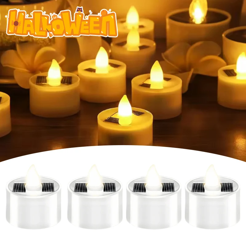 High-Quality Reusable Flameless Flickering LED Solar Tealight Candles Perfect for Wedding Party Cemetery Decoration Weatherproof