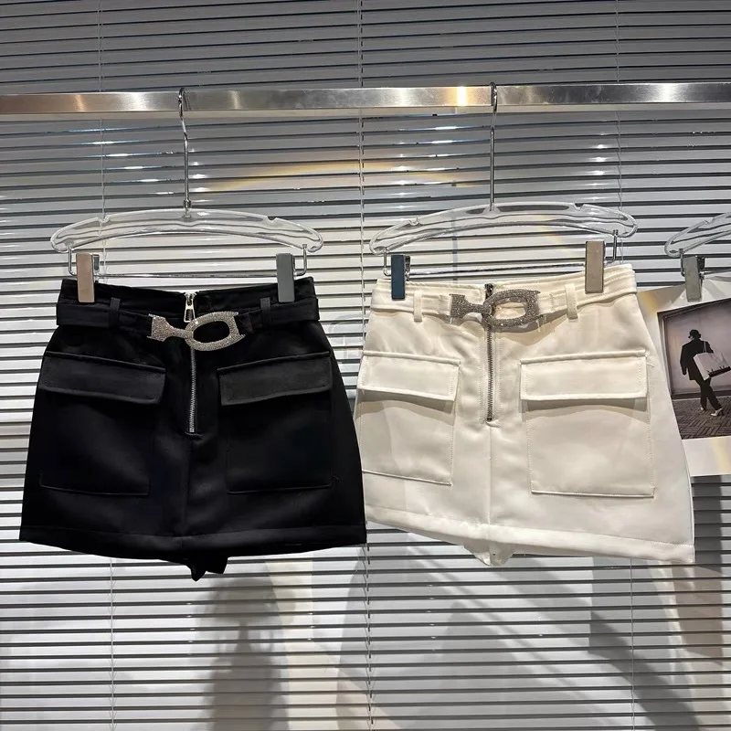 

baby girls spring summer A-line skirt rhinestone belt pockets high waist skort kids clothes streetwear teenage 3 to 16 years