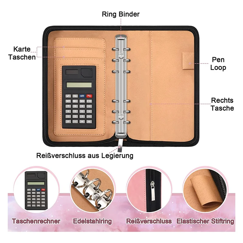 Durevole-Pianificatore di budget A6 con calcolatrice Raccoglitore di budget con cerniera Pianificatore di budget realizzato con buste per budget di risparmio di denaro, budget A6