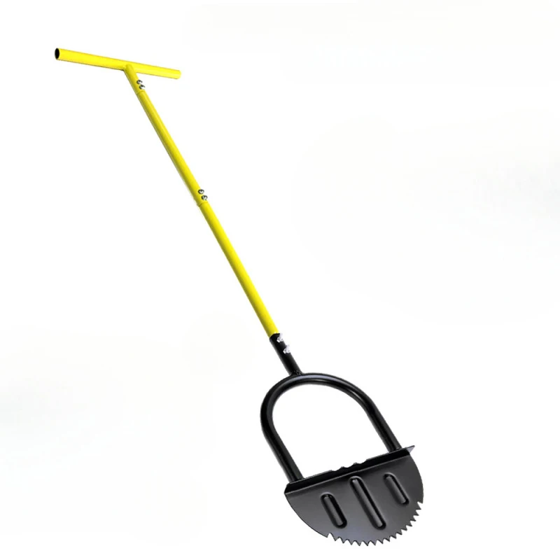 Manual Lawn Edger, Half-Moon Step Trimmer with Handle, Serrated Blade Garden Tool for Pavement & Border Cutting