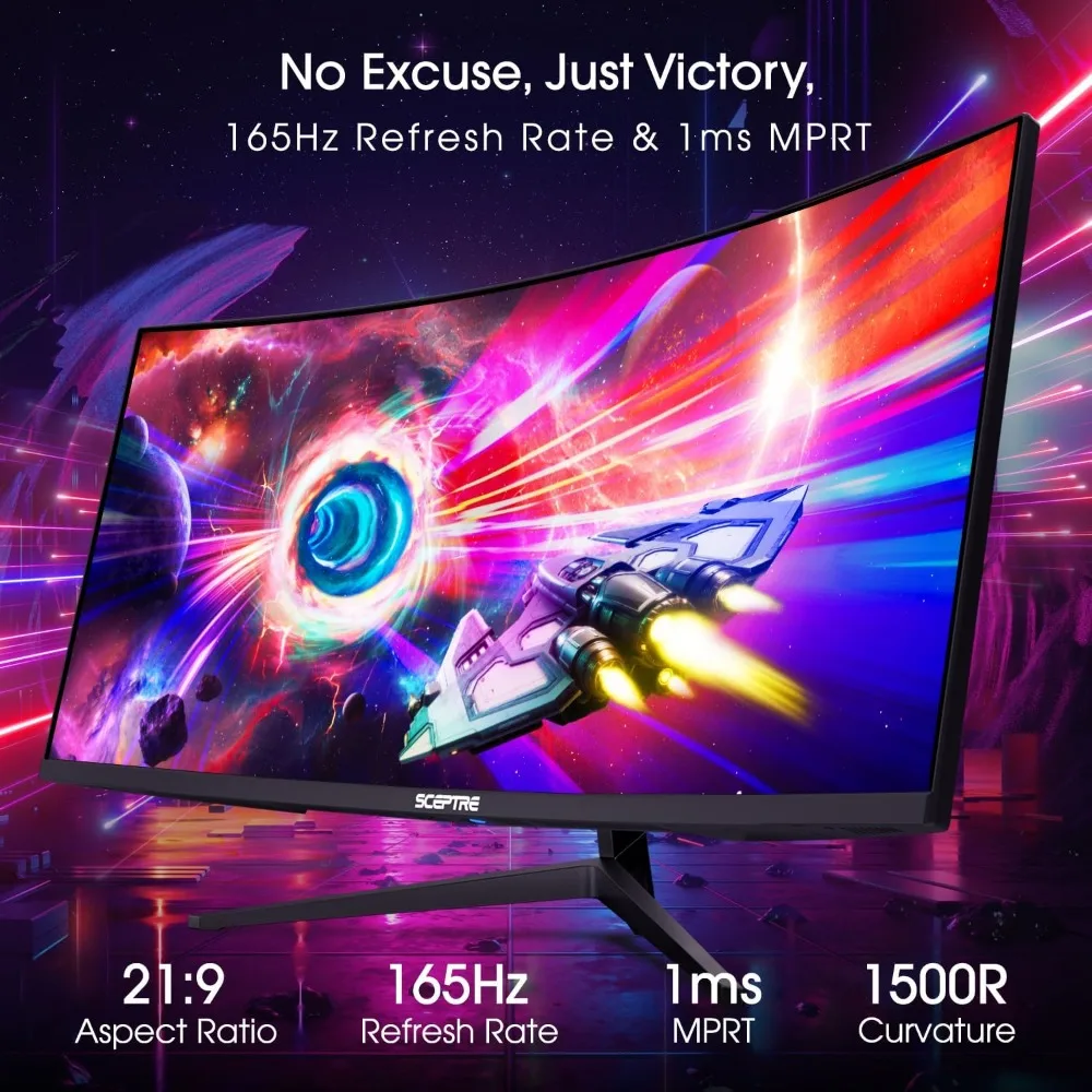 34-Inch Curved Ultrawide WQHD Monitor 3440 x 1440 R1500 up to 165Hz DisplayPort x2 99% sRGB 1ms Picture by Picture(C345B-QUT168)