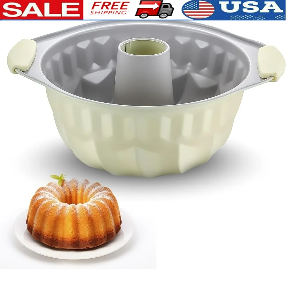 

Premium Nonstick Ceramic Fluted Cake Pan Durable Bakeware Pound Cakes Chocoflan Versatile Baking Mold Easy Release Dishwasher