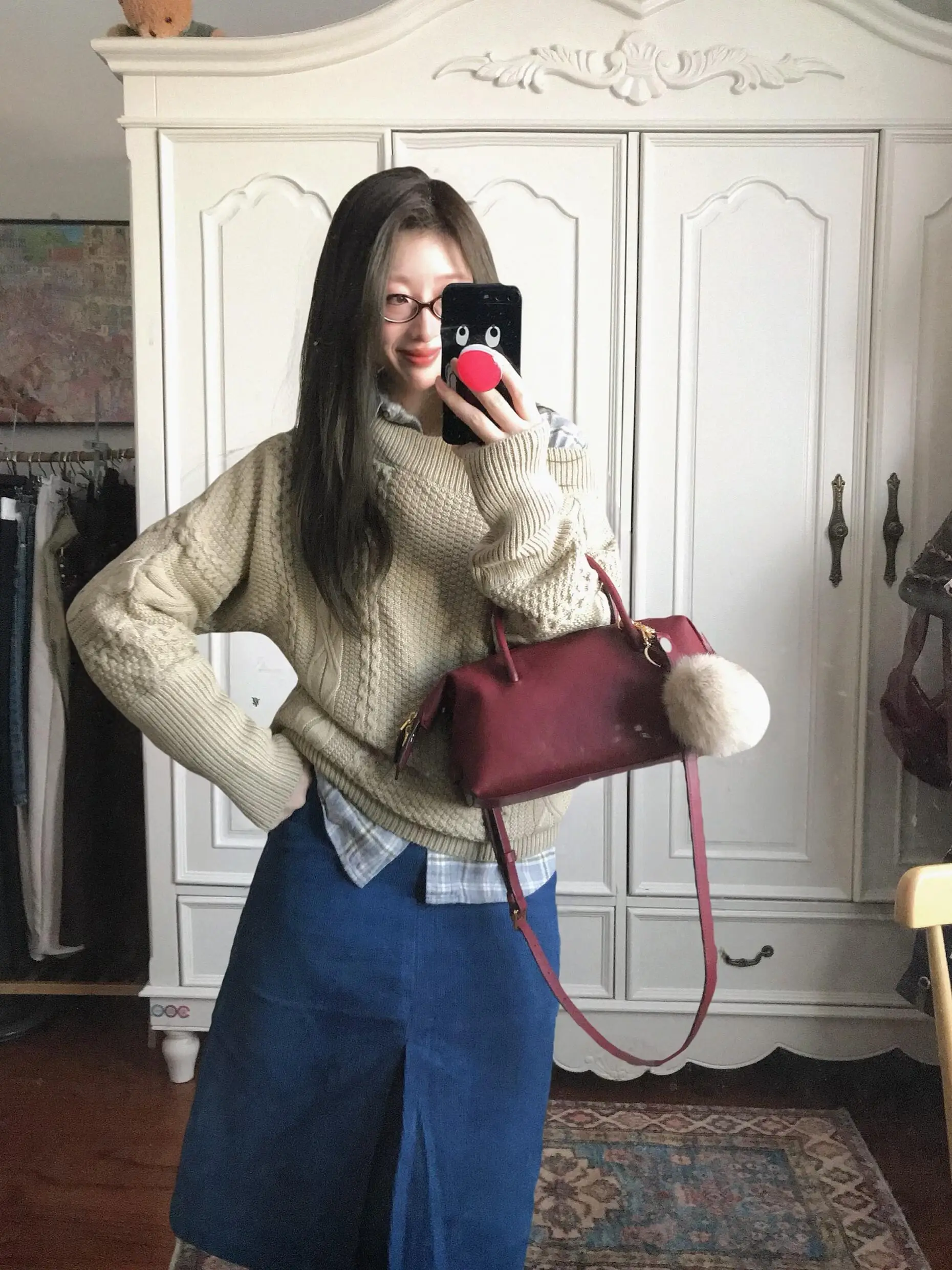 Retro Baby Blue Low Waist Straight Cut Velvet Half Skirt Women's Autumn Winter New Style City Commute Casual Straight Skirt