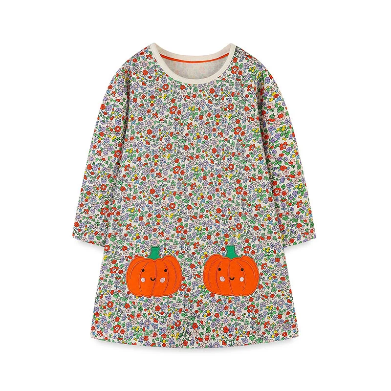 Jumping Meters 2-7T Princess Halloween Girls Dresses Pumpkin Applique Children\'s Clothing Toddler Kids Foral Frocks Costume