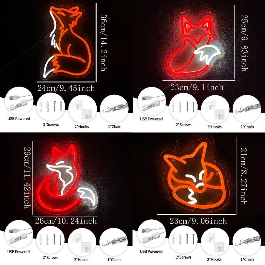 Fox Series Neon Sign For Wall Decor,Led Neon Light For Bedroom,Living Room,Game Room Decor,Office,Classroom,Gift For Friends