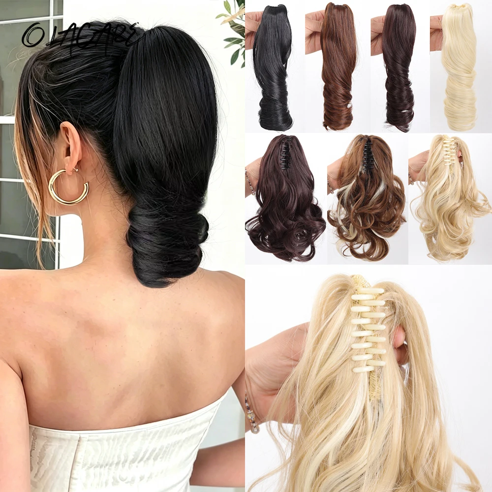 OLACARE Ponytail Claw Clip Ponytail Extensions Synthetic Short Spiral Curly Ponytail Ladies Black Brown Blonde Hair Clip Women