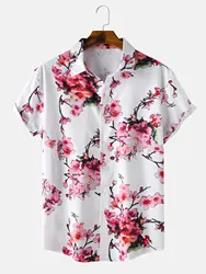 Peach Blossom Men's Short Sleeve Button Down Lapel Printed Shirt Summer Casual  Hawaiian shirt