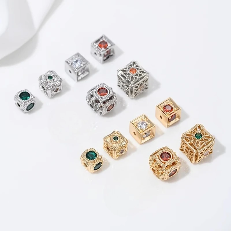 14K Gold Inlaid Zircon Square Bead Spacer Color Zirconium Square Bead Passepartout DIY Bracelet Jewelry Accessories