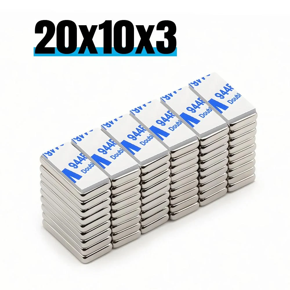 

Супермощный неодимовый магнит 20x10x3 мм с двусторонним клейким слоем, N35, сильный постоянный магнит для холодильника