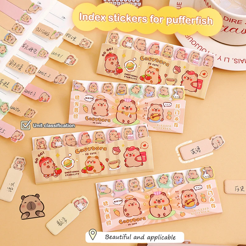 120Pcs Capybara Sticky Index Tab Kapibala Panda Memoranda Notebook Page Markers Classify Sticker Office School Supplies