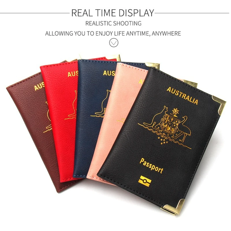 

New Australian Passport Holder Metal Copper Corner Ticket Holder Id Card Holder Leather Thin Passport Covers Travel Accessories