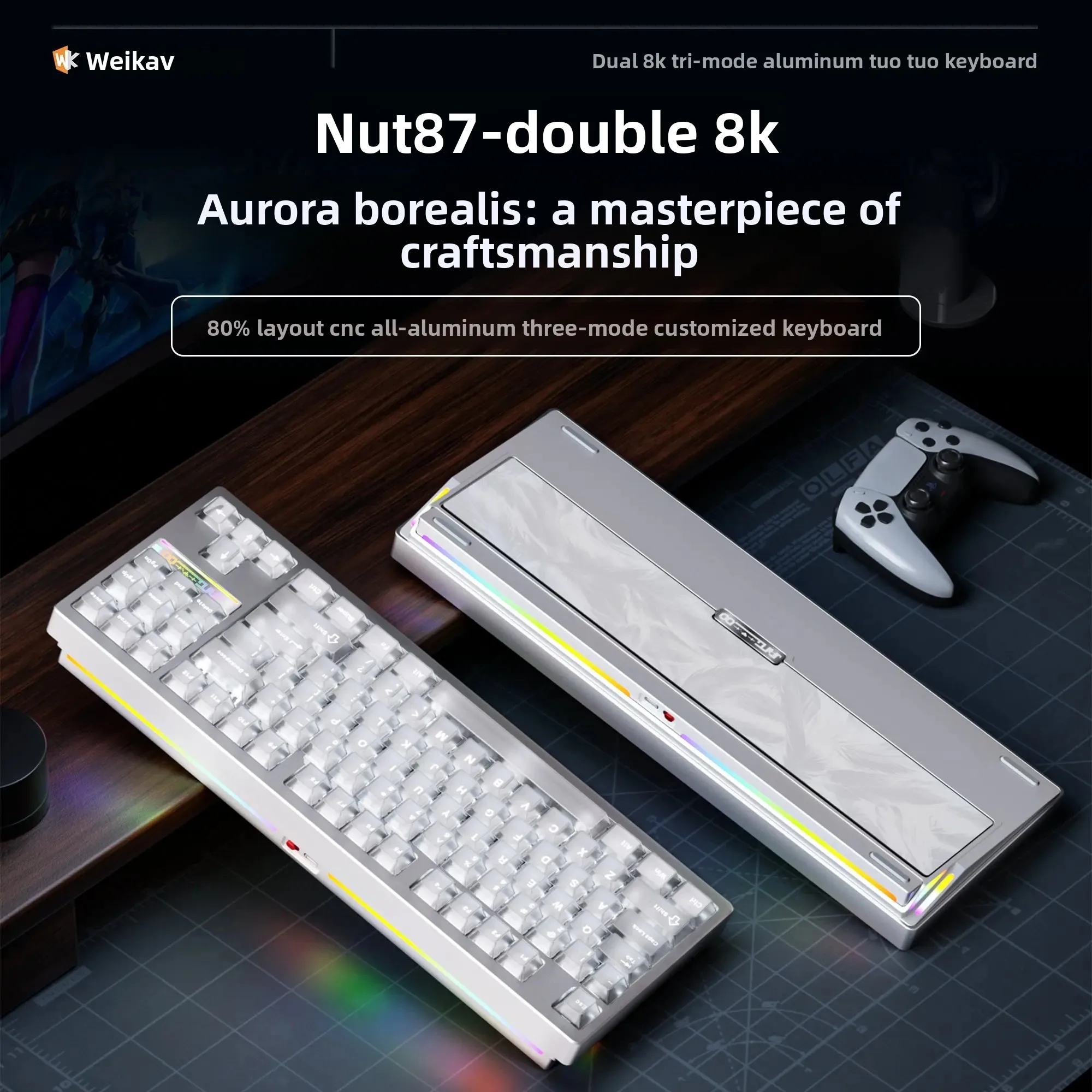 Weikav NUT87 CNC Aluminum Mechanical Keyboard Dual 8K Tri‑Mode Wireless Bluetooth E‑Sports Custom Keyboard for PC Gamers Gifts