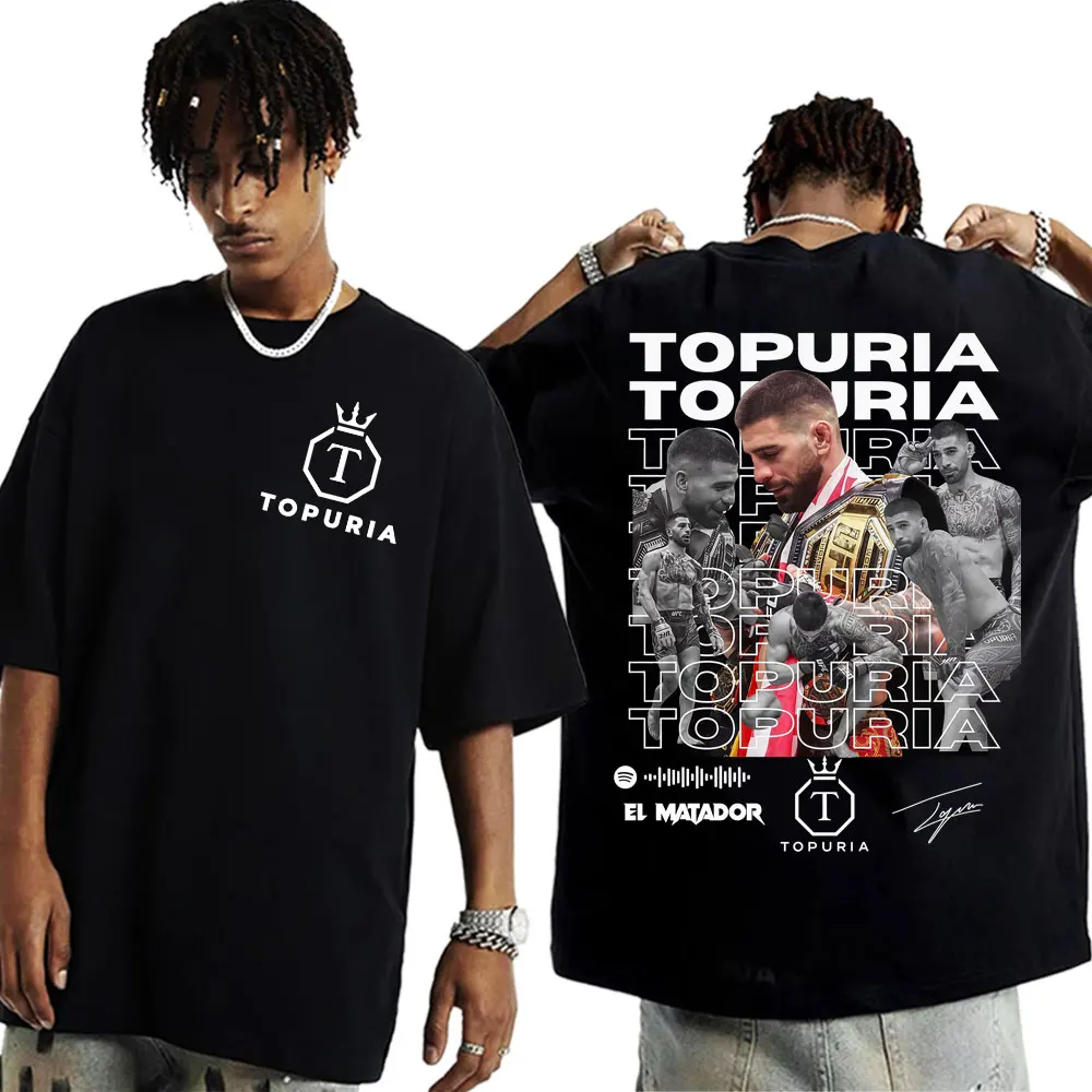 Matador Ilia Topuria Estilo Vintage 2025 verano 100% algodón estampado camisetas hombres High Street manga corta manga suelta Y2k