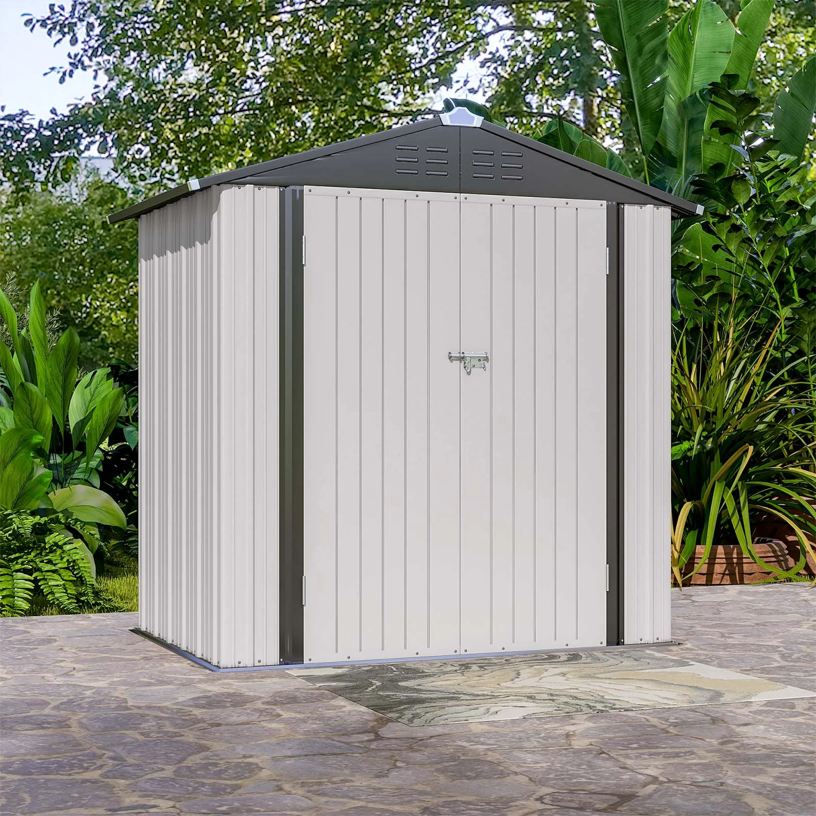 Victone 6' x 4' Metal Outdoor Storage Shed, Steel Utility Tool Shed Storage House with Door & Lock for Backyard Garden, White