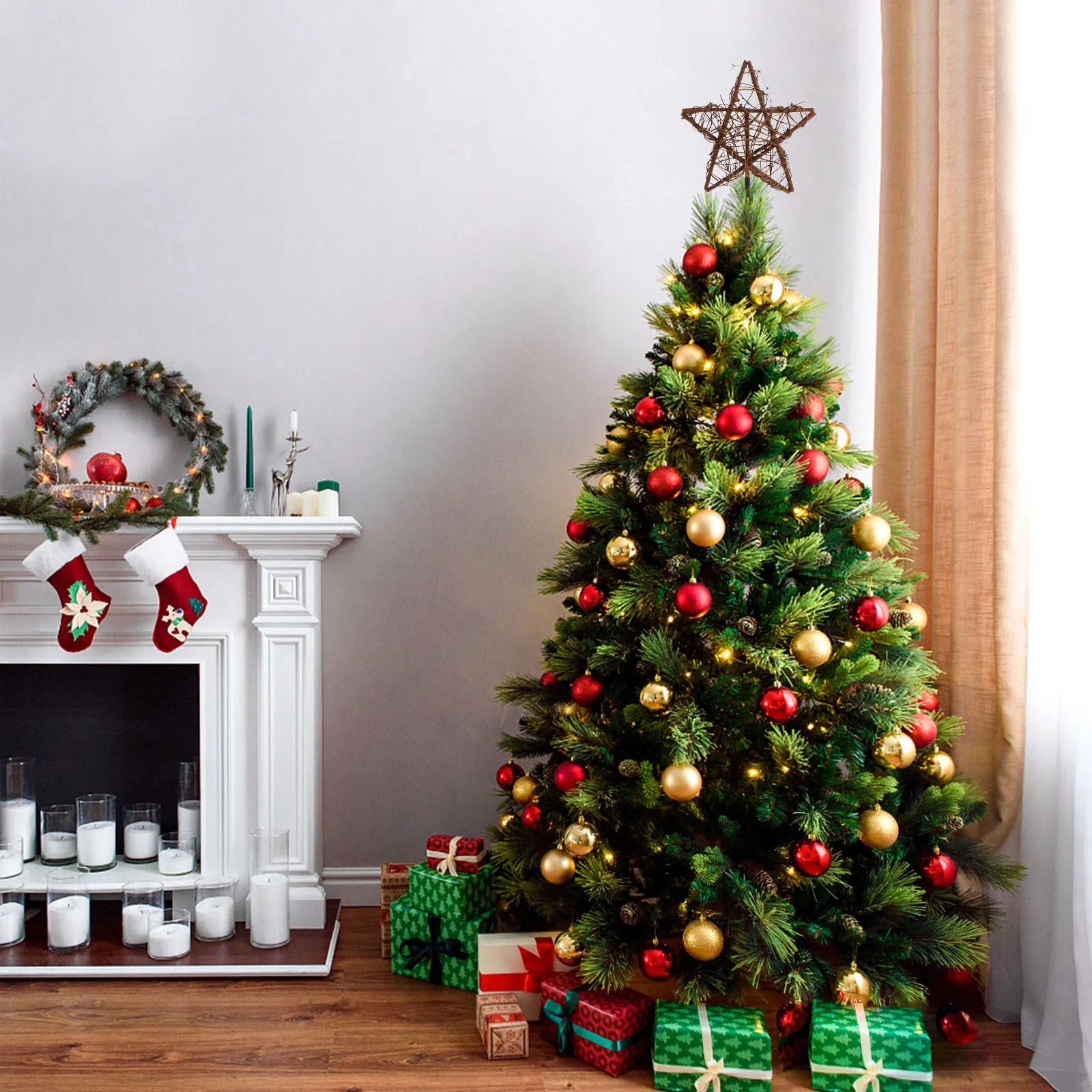 

Christmas Tree Topper Star Hollow Decor For Xmas Tree Toppers Ornament Party Decor Supply Five-Pointed Star Adornment