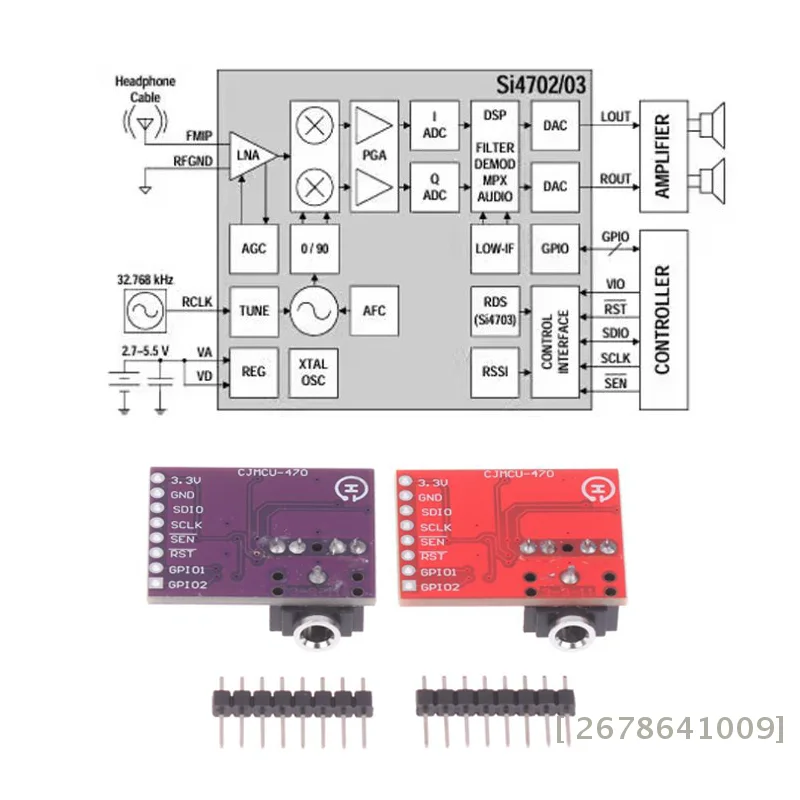 CJMCU-470 Si4703 لوحة القطع لاستقبال راديو FM، وحدة تقييم موالف RDS الاستريو مع واجهة I2C [YY26].