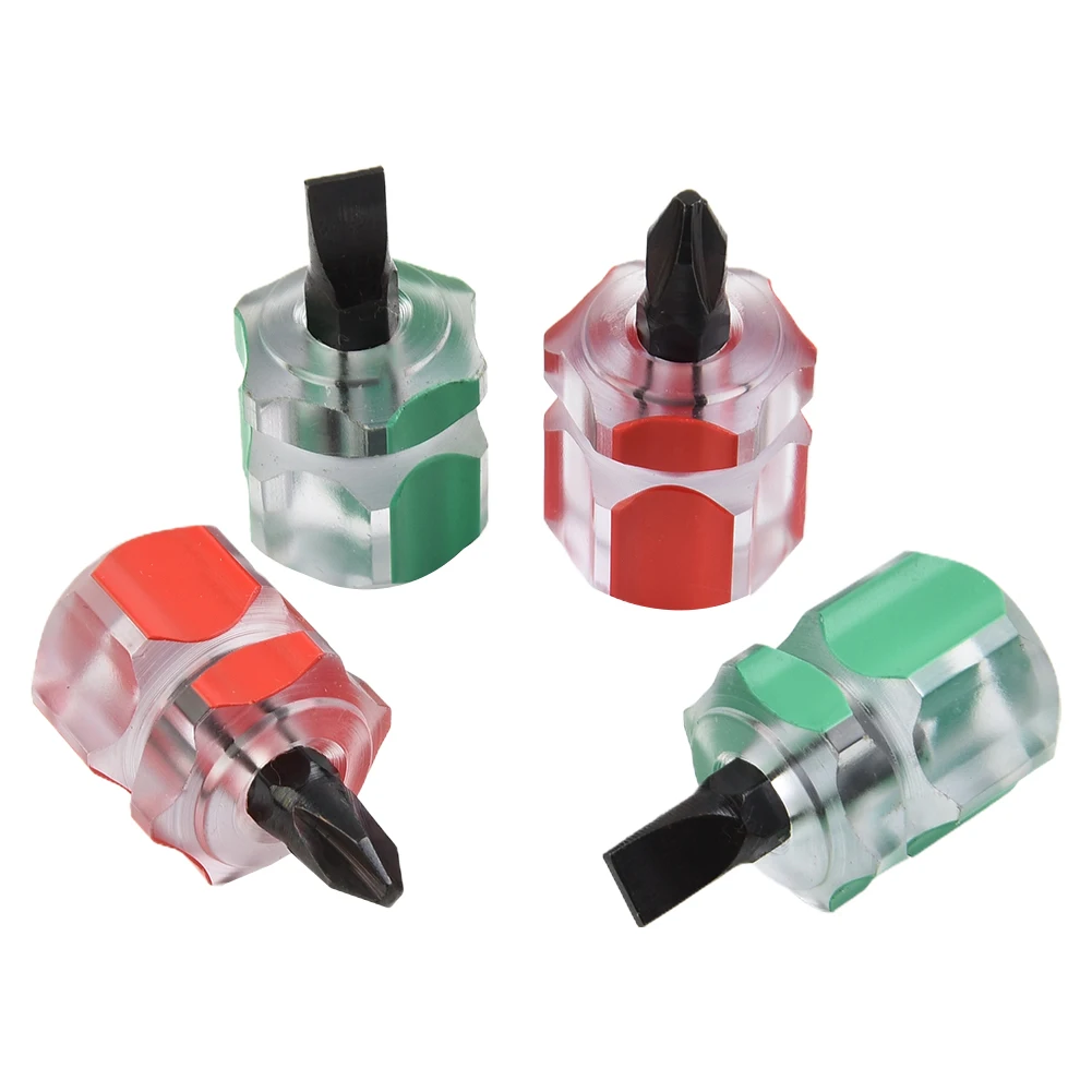 4pcs Small Portable Flat Head /Cross-Head Screw Driver Transparent Short Anti-slip Handle Screwdriver Repair Tools