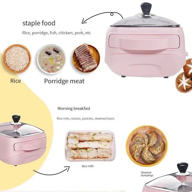 เครื่องนึ่งเส้นก๋วยเตี๋ยวขนาดเล็กอเนกประสงค์สำหรับครัวเรือนเครื่องทำอาหารเช้าแบบลิ้นชักขนาดเล็กสีแดงนึ่งไฟฟ้า