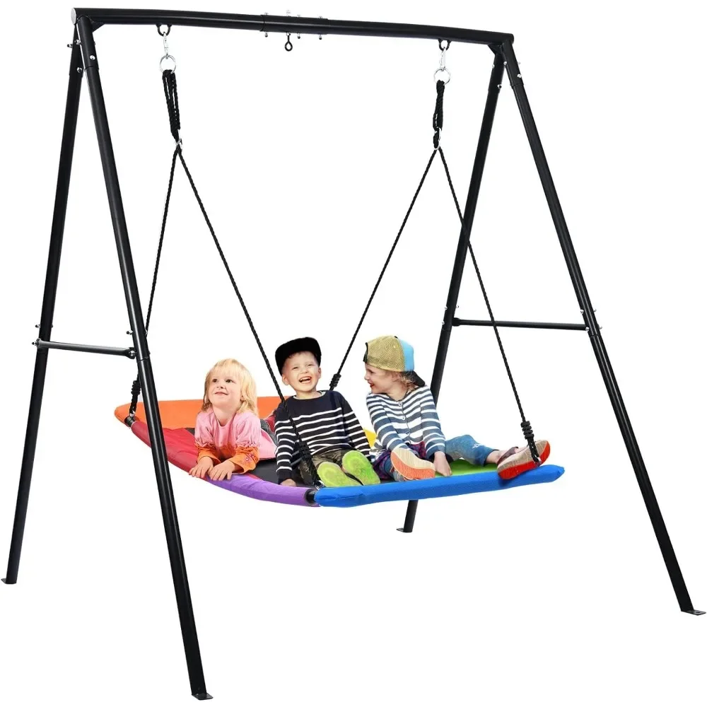 

Swing Sets for Backyard, 440lbs Heavy Duty A-Frame Metal Swings Stand with 60" Large Platform, Outdoor Swing