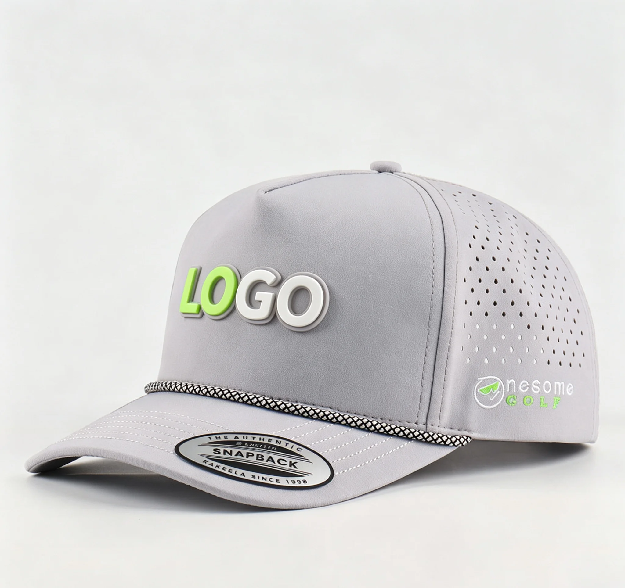 Trendy Custom 3D PVC Patch Golf Hat Breathable Waterproof Polyester Comfort Baseball Cap with Golf Rope Detail