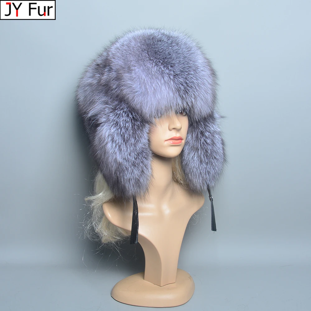 Hot Sale Women Winter Luxury Real Fox Fur Hat Knitted Natural Fox Fur Hat Top Natural Fox Fur Ear Cap Genuine Fox Fur Bomber Hat