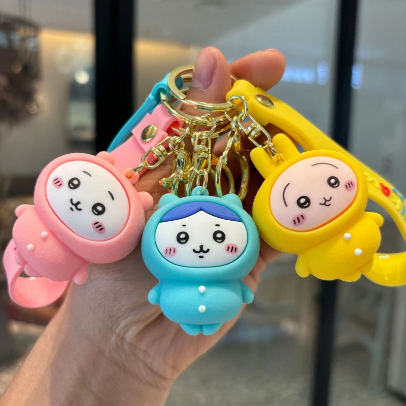 

Милый силиконовый брелок-набор Chiikawa: Кавайные Хачиварэ, Усаги, Момонга — мультяшные брелоки с ремешком на запястье для сумки, подарок-талисман