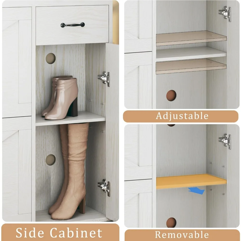 خزانة أحذية مع درجين قابلين للطي وخزانة جانبية، وخزانة أحذية مع أرفف قابلة للتعديل، وتخزين الأحذية مع درج وأحذية مثبتة