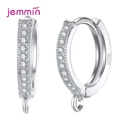 Fashion Hoop Earring Findings 100% 925 Silver with Clear Cubic Zircon Jewelry Component Accessory Huggie Hook Free Ship