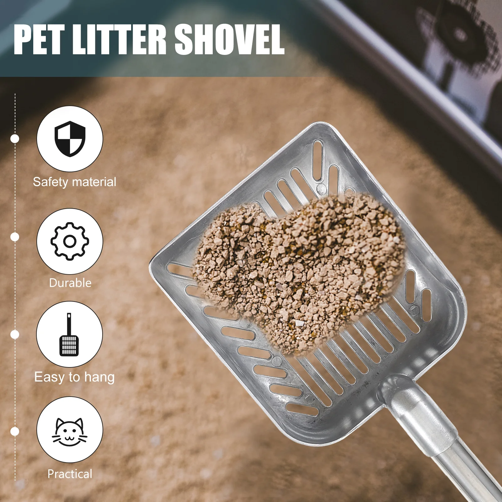 

Detachable Long Handle Cat Scooper Ergonomic Grip Pet Poop Shovel Cleaning Tool Home Supply Lightweight Non-Slip Filtering Holes