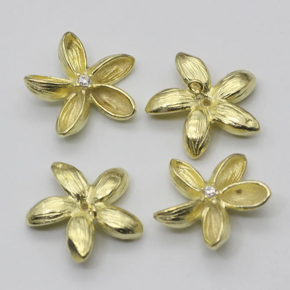 20pcs 15mm Plumeria Flower 5 Petals CZ Charms Brass Casted Findings DIY Stuffs Jewelry Accessories
