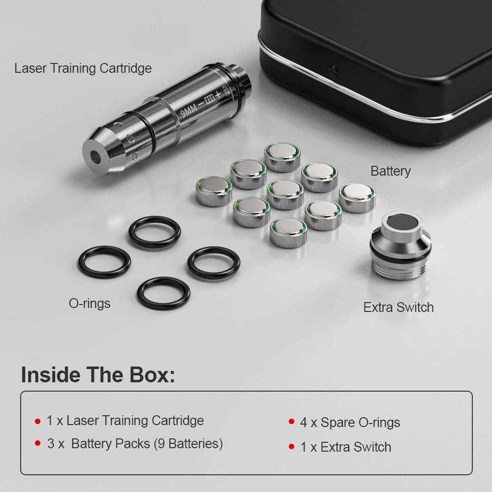 9mm Red Dot Laser Training Cartridge - Ultra-Long Battery Life for Dry Fire Laser Training